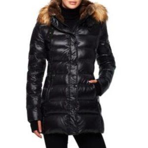 S13 Chelsea High-Shine Faux-Fur-Trim Hooded Down Puffer Coat